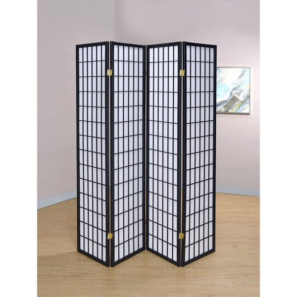 English Elm Sartre Black 4-Panel Shoji Screen Room Divider – Elegant Rubberwood Frame, Minimalist White Panels, Diffused Light Ambiance B062P331077