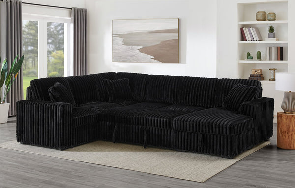 English Elm 122 Plush U-Shape Sectional Sofa Bed with USB Ports, Hidden Storage Chaise & Spacious Armrest Comfort Black W1417S00135