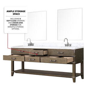 English Elm Grey Oak Double Bath Vanity Set With Carrara Marble Top, Chrome Faucets & 36" Mirrors - Stylish Storage! B2731S01911