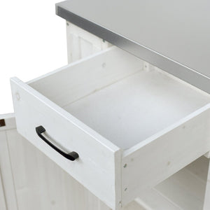 English Elm Foldable Outdoor Kitchen Cart with Stainless Worktop Fir Wood Frame and Lockable Wheels White N719P380278K