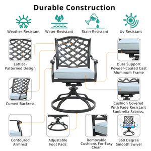 English Elm Dining Swivel Chair Light Blue Set of 2 - Weather-Resistant Aluminum Patio Seats with Swivel Rocking Comfort and Removable Cushions ABQ-AHF-LD15727-11