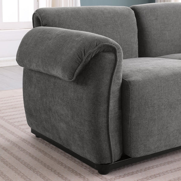 English Elm 102 Inch Linen Modular Sectional Sofa with Hidden Storage and Cloud Cushion Comfort Gray W1099S00199