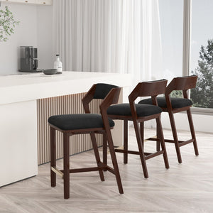 English Elm Counter Stool Velvet Upholstered Walnut Frame with Gold Footrest for Kitchen Bar B365P398016