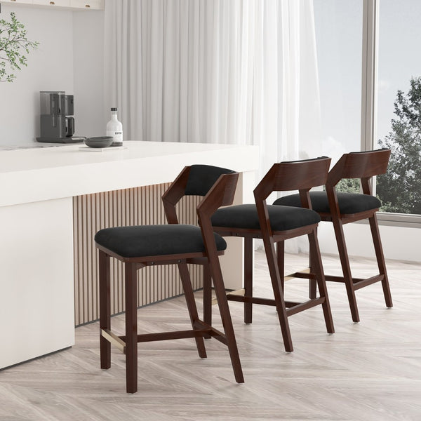 English Elm Counter Stool Velvet Upholstered Walnut Frame with Gold Footrest for Kitchen Bar B365P398016