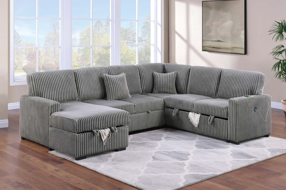 English Elm Chocolate Corduroy Modular Sectional with Storage Sleeper Usb Port and Reversible Chaise Smoke B011S02155