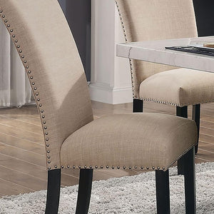 English Elm Gorgeous Marble Top 7 Piece Dining Set with Nailhead Upholstered Chairs Dark Wood Base Beige,Black,White B2741S00764