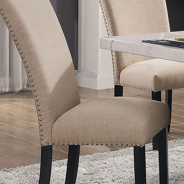 English Elm Gorgeous Marble Top 7 Piece Dining Set with Nailhead Upholstered Chairs Dark Wood Base Beige,Black,White B2741S00764
