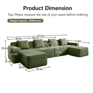 English Elm Modular 4-Seat U-Shape Sectional Sofa - Cloud-Like Comfort, Plush Corduroy, Ottomans & Pillows! W3041S00336