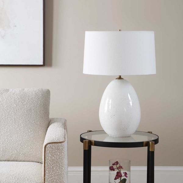 Uttermost Avery Ceramic Table Lamp with Crackled Glaze and Antique Brass Accents