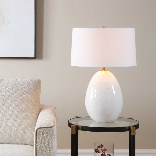 Uttermost Avery Ceramic Table Lamp with Crackled Glaze and Antique Brass Accents