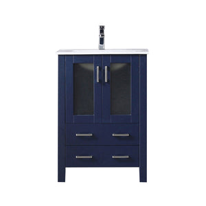 English Elm Navy Blue Bath Vanity Set With White Ceramic Top & Chrome Faucet - Compact Style For Small Spaces B2731P260508