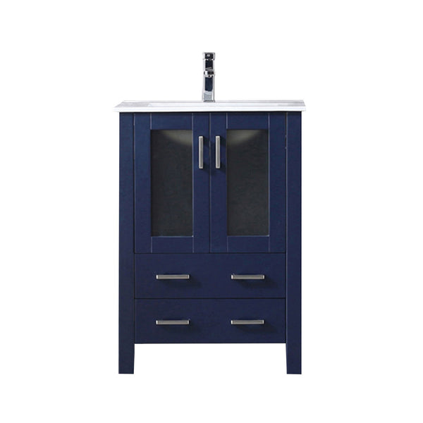 English Elm Navy Blue Bath Vanity Set With White Ceramic Top & Chrome Faucet - Compact Style For Small Spaces B2731P260508