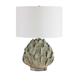 Uttermost Levlyn Sculpted Ceramic Table Lamp with Aloe Glaze and Linen Drum Shade