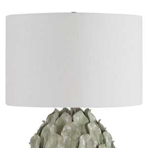 Uttermost Levlyn Sculpted Ceramic Table Lamp with Aloe Glaze and Linen Drum Shade