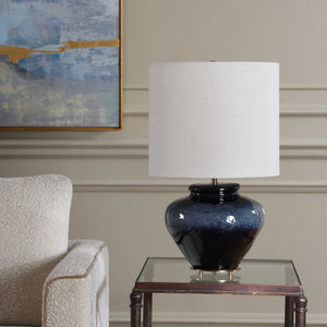 Uttermost Andrus Glazed Ceramic Table Lamp with Brass Base and Drum Shade