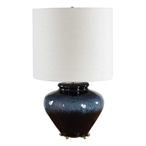 Uttermost Andrus Glazed Ceramic Table Lamp with Brass Base and Drum Shade
