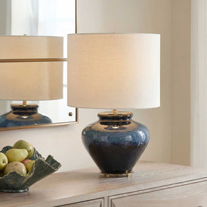 Uttermost Andrus Glazed Ceramic Table Lamp with Brass Base and Drum Shade
