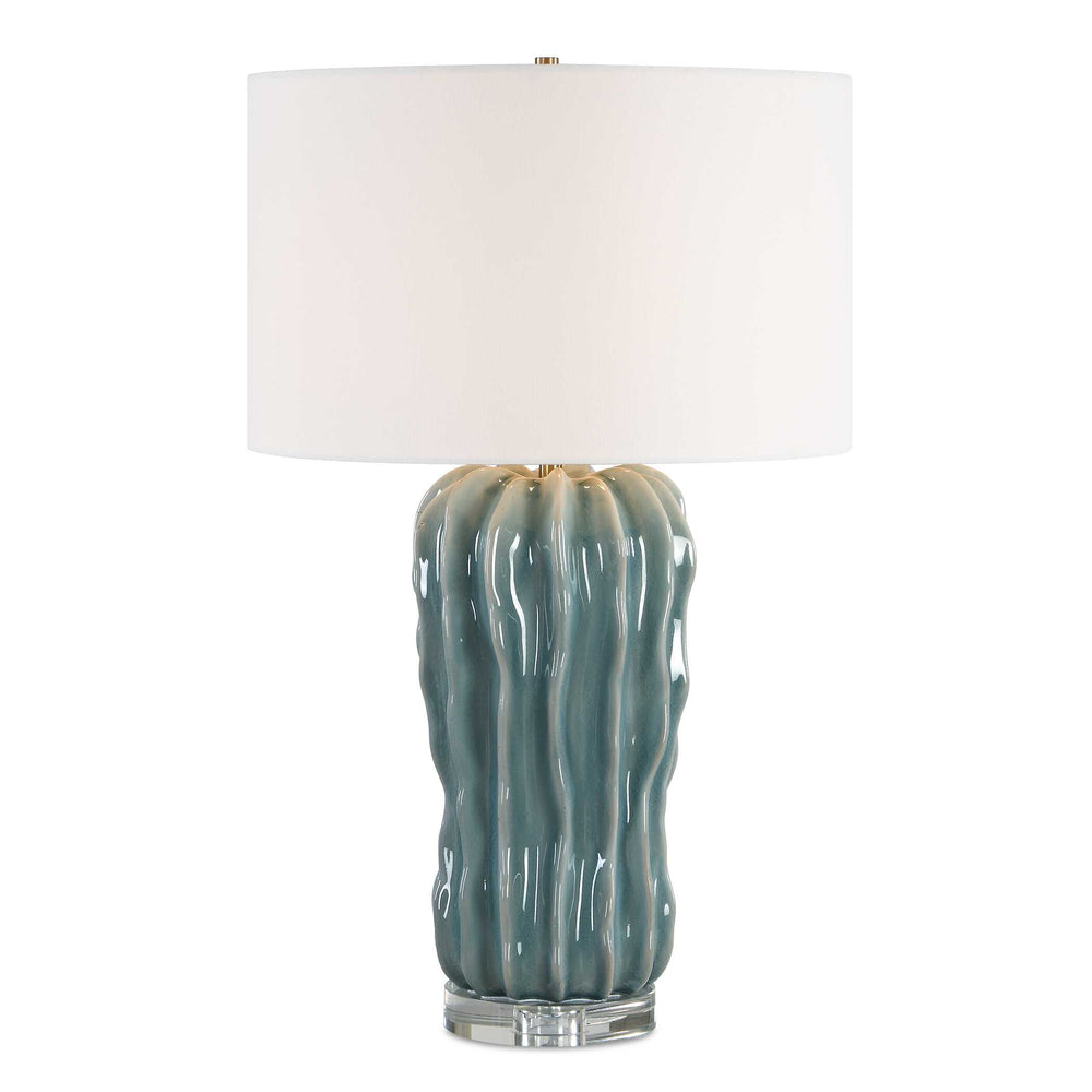 Uttermost Uttermost Artisan Ceramic Table Lamp Ribbed Blue Glaze Antique Brass Coastal Accent 30804-1