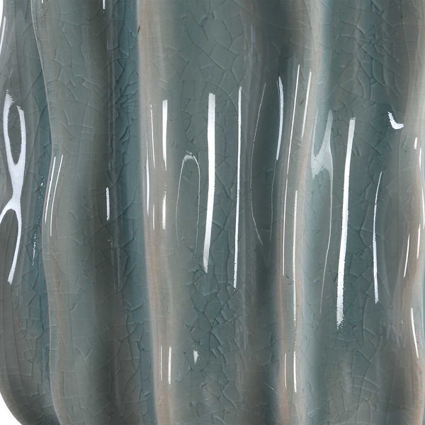 Uttermost Artisan Ceramic Table Lamp Ribbed Blue Glaze Antique Brass Coastal Accent