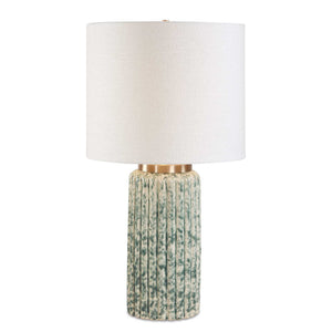 Uttermost Uttermost Fluted Ceramic Table Lamp Ivory Moss Green Antique Brass Drum Shade 30805-1