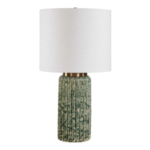Uttermost Fluted Ceramic Table Lamp Ivory Moss Green Antique Brass Drum Shade