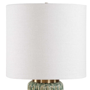 Uttermost Fluted Ceramic Table Lamp Ivory Moss Green Antique Brass Drum Shade