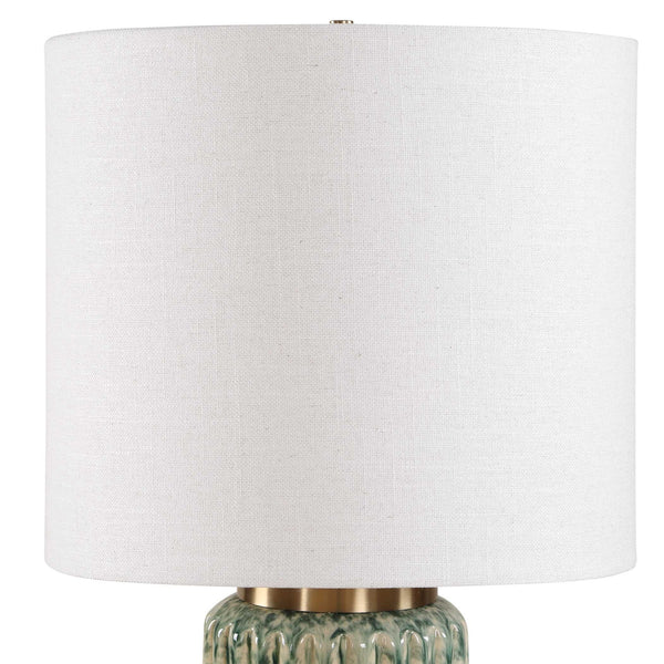 Uttermost Fluted Ceramic Table Lamp Ivory Moss Green Antique Brass Drum Shade
