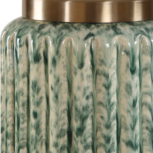Uttermost Fluted Ceramic Table Lamp Ivory Moss Green Antique Brass Drum Shade