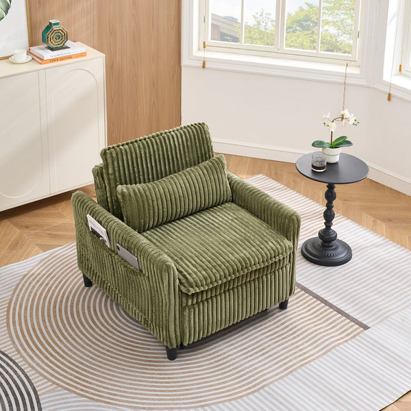 English Elm comfortable Corduroy Green Sofa Bed for Small Apartments Compact 1-Seater with Sponge Cushion, Solid Wood Frame and Black Plastic Legs, Easy Vacuum Care W1658P290461