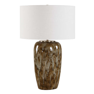 Uttermost Torrence Drip Glaze Ceramic Lamp with Linen Shade and Brass Accents