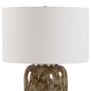 Uttermost Torrence Drip Glaze Ceramic Lamp with Linen Shade and Brass Accents
