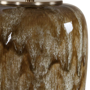 Uttermost Torrence Drip Glaze Ceramic Lamp with Linen Shade and Brass Accents