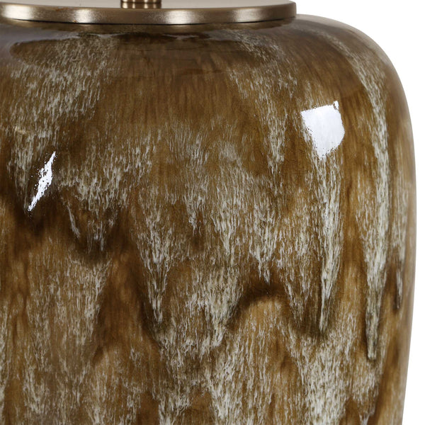 Uttermost Torrence Drip Glaze Ceramic Lamp with Linen Shade and Brass Accents