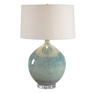 Uttermost Uttermost Callista Ceramic Table Lamp with Teal Glaze Linen Shade and Brass Accents 30807-1