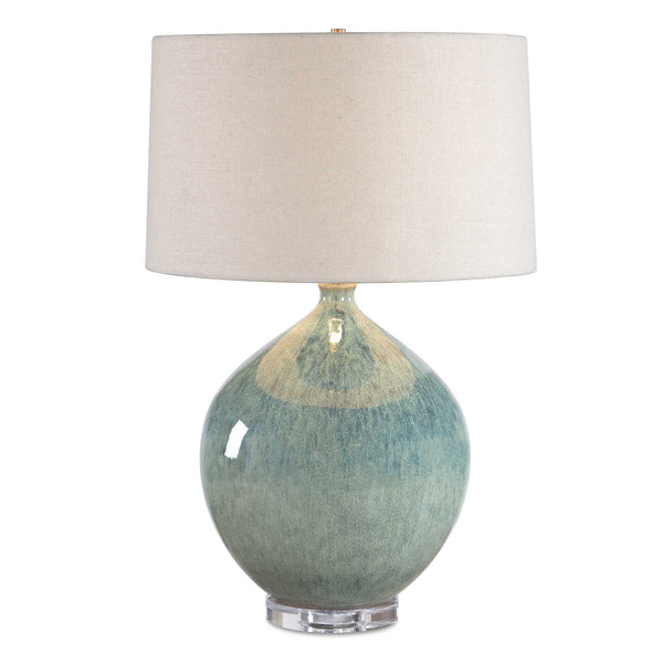 Uttermost Uttermost Callista Ceramic Table Lamp with Teal Glaze Linen Shade and Brass Accents 30807-1