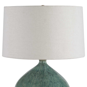 Uttermost Callista Ceramic Table Lamp with Teal Glaze Linen Shade and Brass Accents
