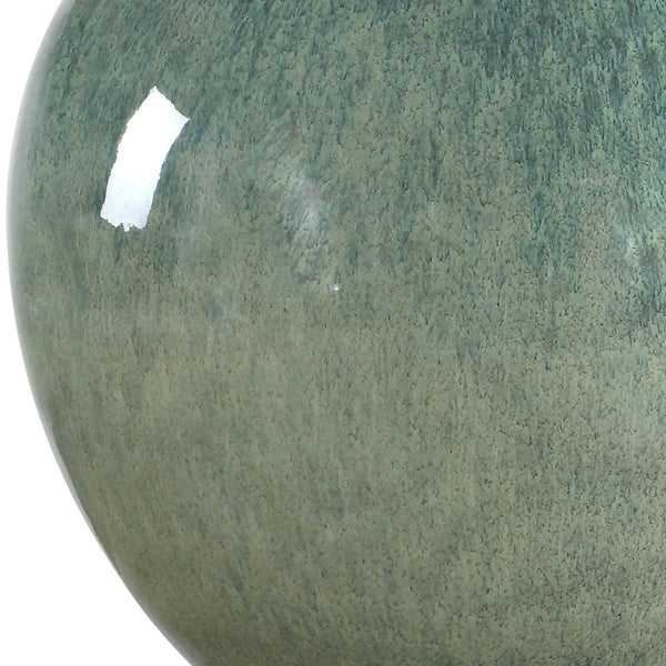 Uttermost Callista Ceramic Table Lamp with Teal Glaze Linen Shade and Brass Accents