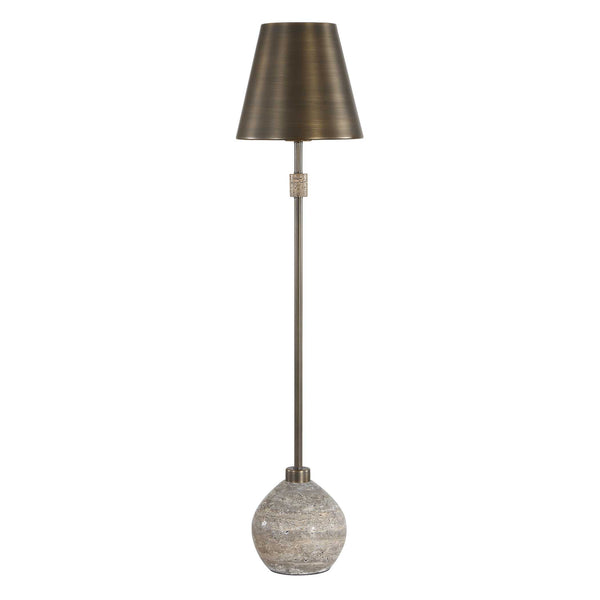 Uttermost Jaycee Travertine Base Brushed Brass Buffet Lamp for Console Tables