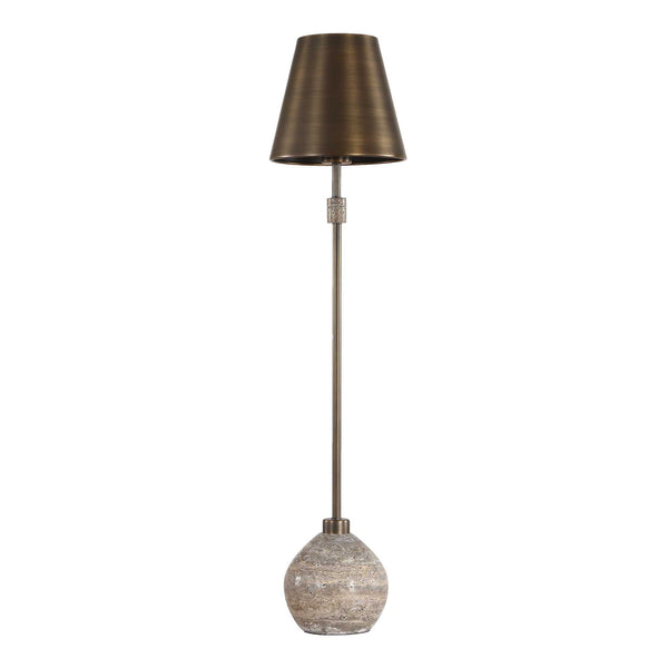 Uttermost Jaycee Travertine Base Brushed Brass Buffet Lamp for Console Tables