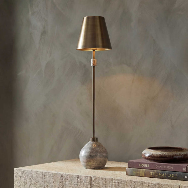 Uttermost Jaycee Travertine Base Brushed Brass Buffet Lamp for Console Tables