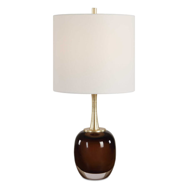 Uttermost Uttermost Vannett Amber Art Glass Table Lamp with Antique Brass Linen Drum Shade 30809-1