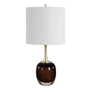 Uttermost Vannett Amber Art Glass Table Lamp with Antique Brass Linen Drum Shade