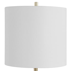 Uttermost Vannett Amber Art Glass Table Lamp with Antique Brass Linen Drum Shade