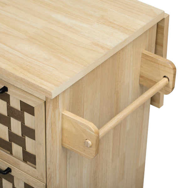 English Elm K&K Vintage Woven Checkerboard Kitchen Island 53.2" with Drop Leaf, Power Outlet, 5 Wheels, Storage N707P215328Y