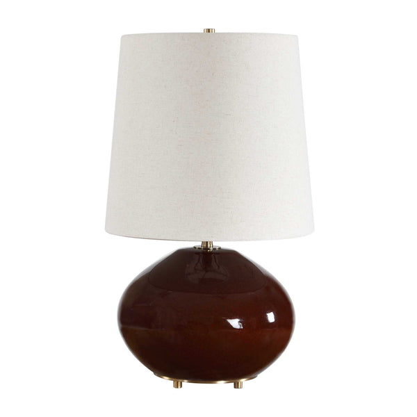 Uttermost Sculptural Ruby Glazed Ceramic Table Lamp with Antique Brass Linen Shade