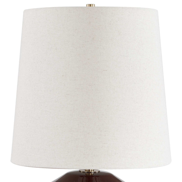 Uttermost Sculptural Ruby Glazed Ceramic Table Lamp with Antique Brass Linen Shade