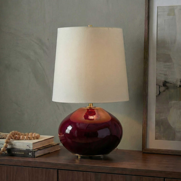 Uttermost Sculptural Ruby Glazed Ceramic Table Lamp with Antique Brass Linen Shade