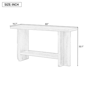English Elm U_Style 60'' Minimalist Console Table With Ash Veneer, T-Shaped Legs & Spacious Display Shelves N711P241289B-GIGA