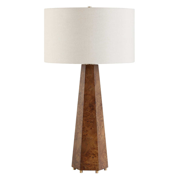 Uttermost Mccaffrey Burl Wood Table Lamp with Antique Brass Accents and Linen Shade