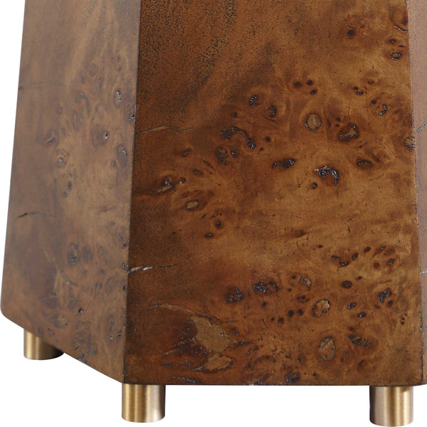 Uttermost Mccaffrey Burl Wood Table Lamp with Antique Brass Accents and Linen Shade